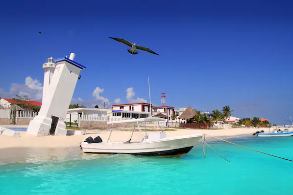 Puerto Morelos Beach near Dreams Jade Resort & Spa with turquoise Caribbean waters and white sand shoreline